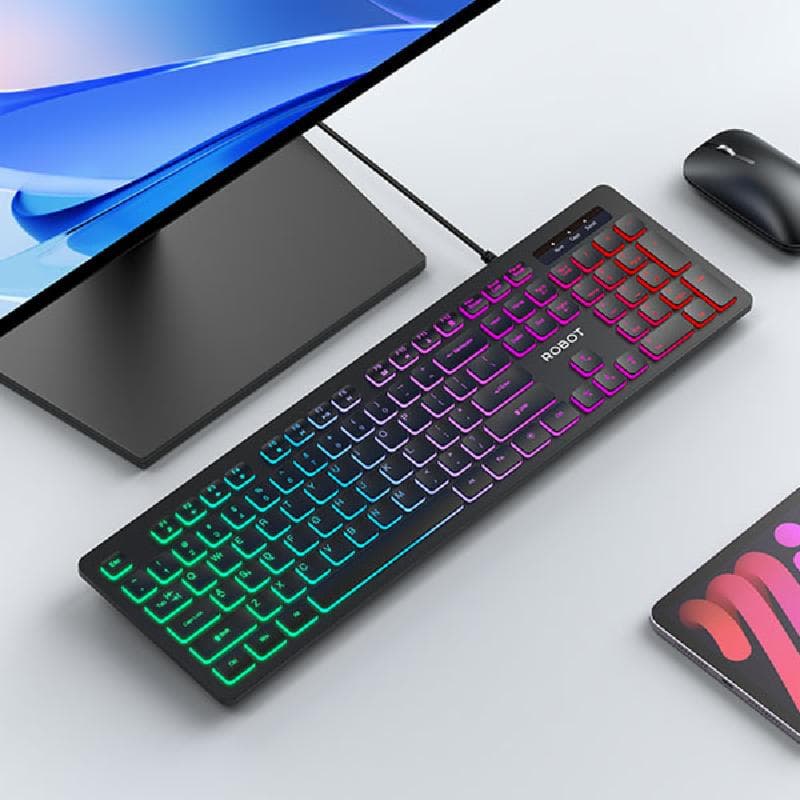 ROBOT RK40 (Black) Keyboard Wired Backlit 7 Warna Ultra Tipis RGB