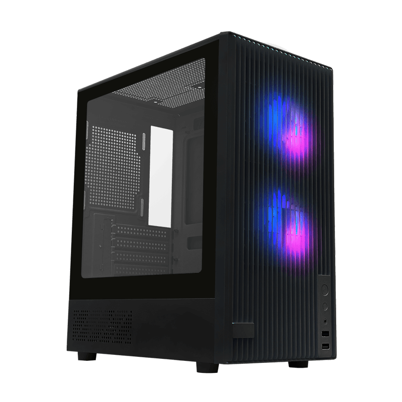 CUBE GAMING ROMUN BLACK - mATX Gaming Case - Mesh Front Panel Design - Left Side Tempered Glass-FREE 2PCS 12CM ARGB FAN