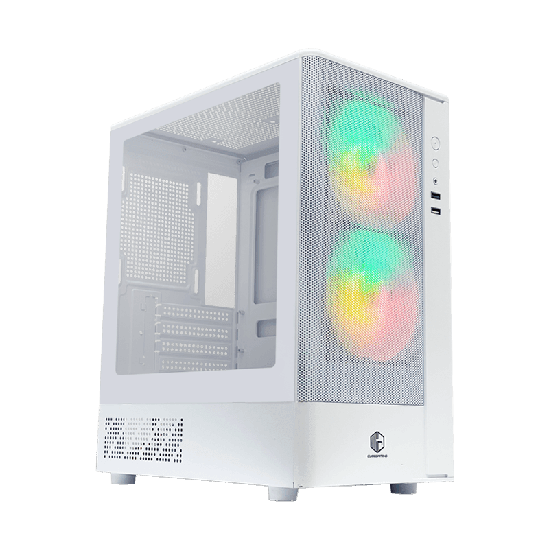 CUBE GAMING VARNIE WHITE - mATX Gaming Case - All White Inside - Front Mesh & Left Side Tempered Glass-FREE 2PCS 12CM ARGB FAN