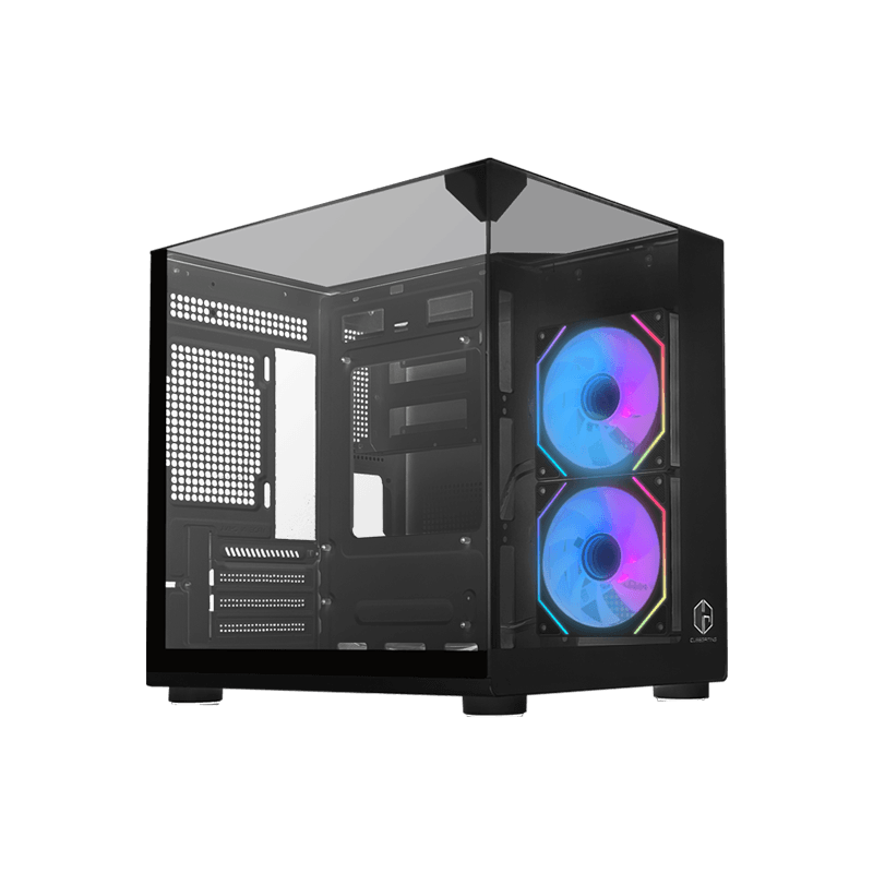 CUBE GAMING PREMIUM CIELO V2 (BLACK) mATX Front-Top & Left Side Tempered Glass-FREE 2Pcs 120mm Reverse Infinity Mirror ARGB Fan