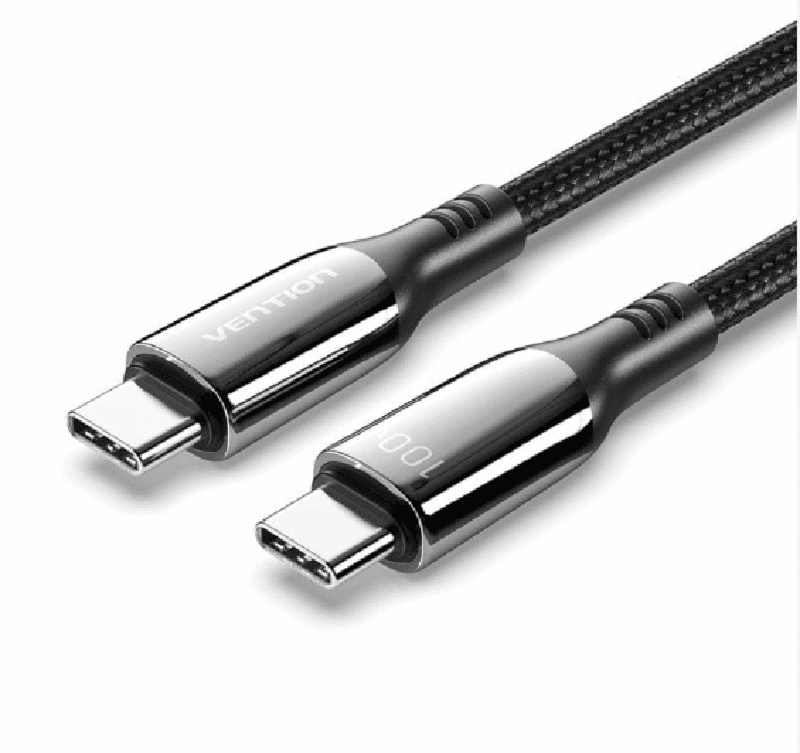 VENTION CTKBAV Cotton Braided USB 2.0 C Male to C Male 5A Cable 1.2M Black Zinc Alloy Type