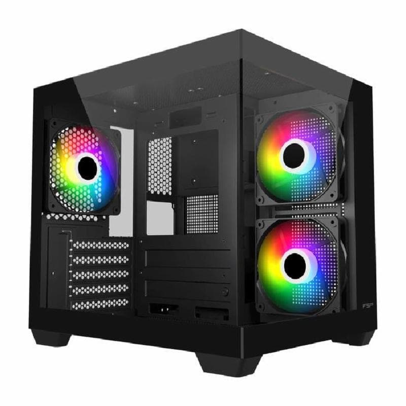 FSP S140-BA Lite (Black) Panoramic -mATX Gaming Case -Front & Left Side-Tempered Glass Free 3 fan Beta F12 ARGB