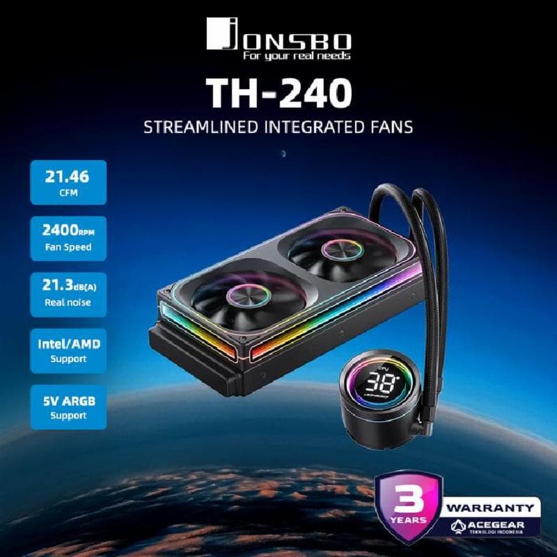 JONSBO TH-240 (Black) 240mm Matrix Display Seamless ARGB AIO Cooler