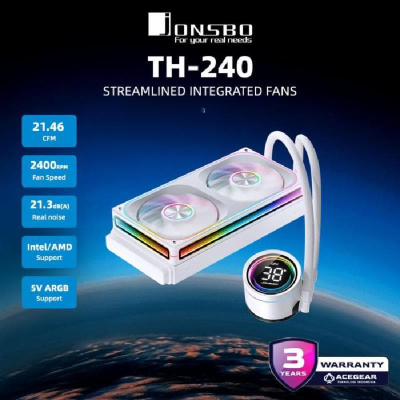 JONSBO TH-240 (White) 240mm Matrix Display Seamless ARGB AIO Cooler