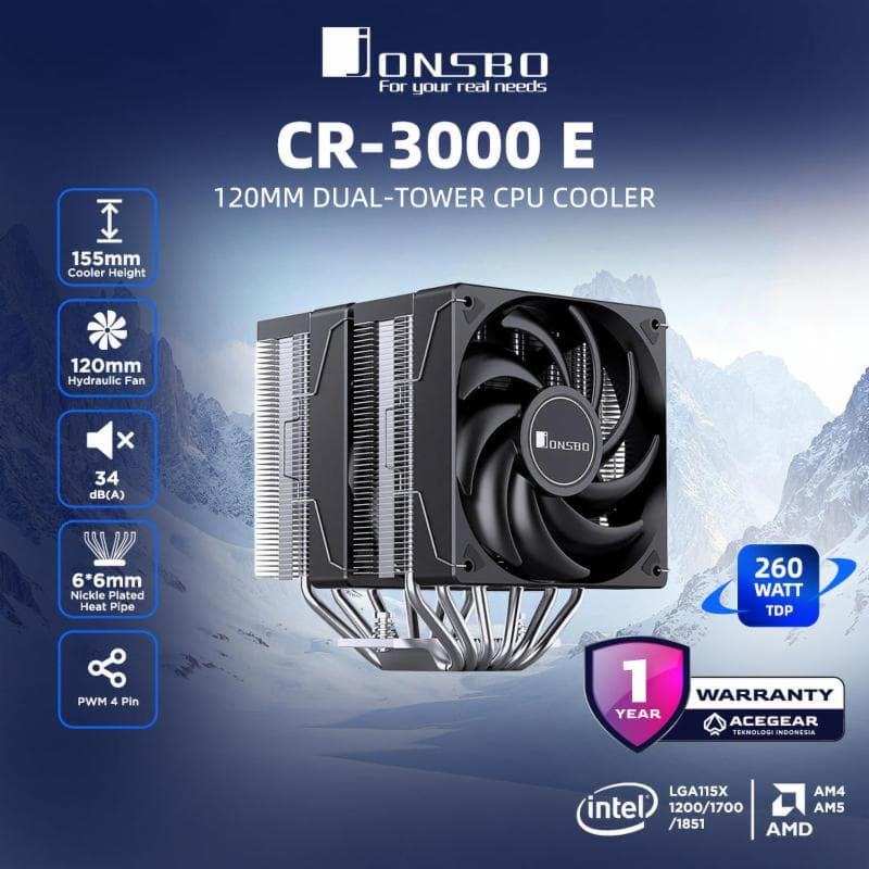 JONSBO CR-3000E Standard Dual Tower 120mm 6 Heatpipe Air Cooler