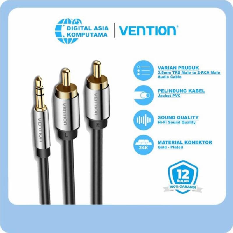 VENTION BCFBK 8M KABEL AUDIO 3.5mm Male to 2RCA Male Audio Cable Black Metal Type