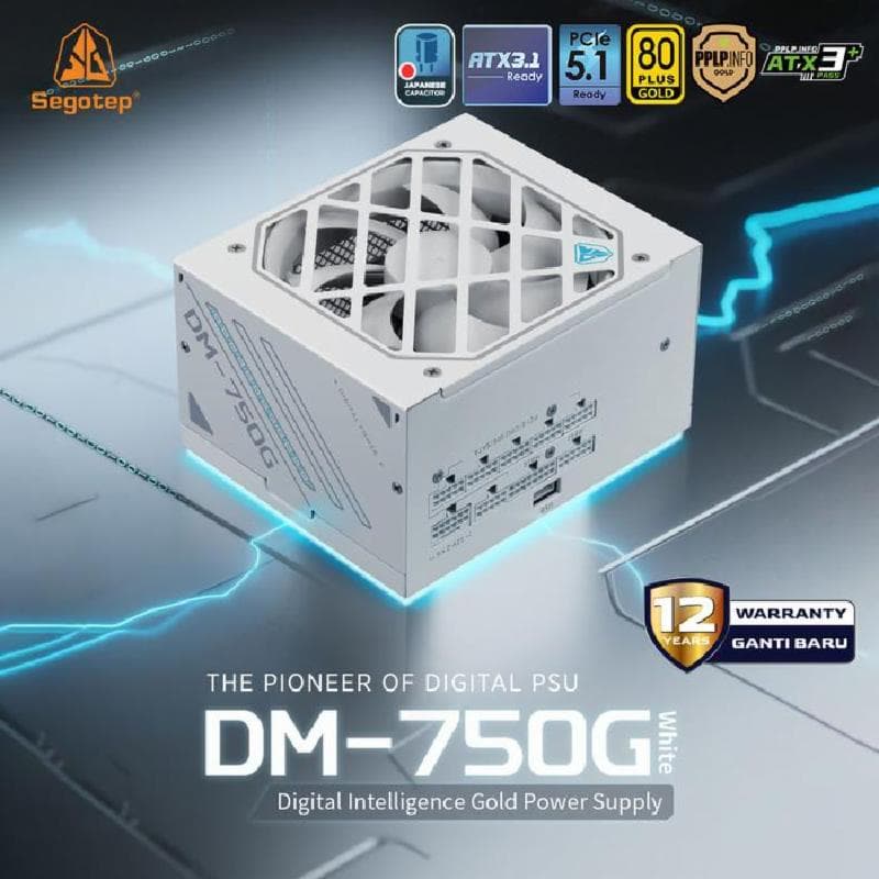 SEGOTEP DM750G (WHITE) ATX 3.1 PCIE5 Digital PSU 750W 80+ Gold Full Modular