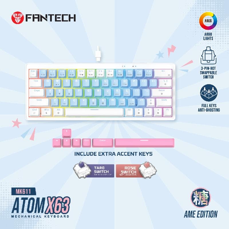 FANTECH ATOM X63 MK611 (BLUE WHITE) ROSIE SWITCH MECHANICAL KEYBOARD