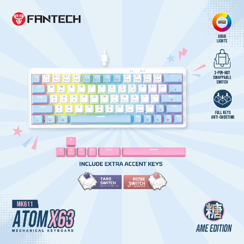 FANTECH ATOM X63 MK611 (WHITE BLUE) ROSIE SWITCH MECHANICAL KEYBOARD