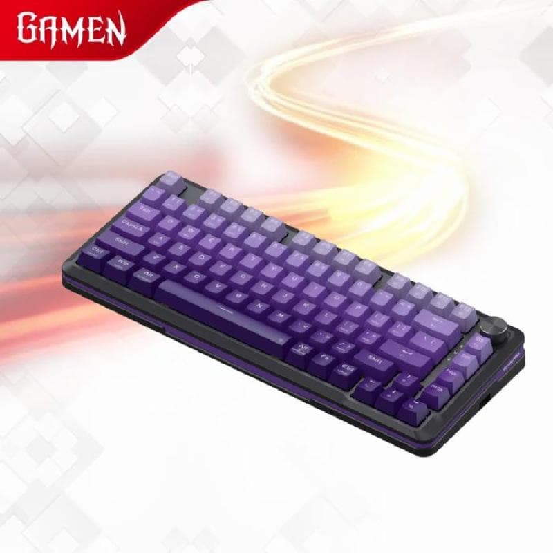 GAMEN Titan Pro (Gradient Purple) Mechanical Keyboard 3 Mode Koneksi Hot Swappable Switch Gasket 81 Keys Feel RGB With Knob Anti Ghosting