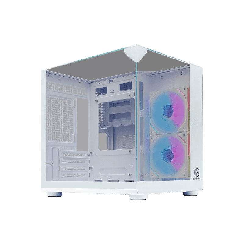CUBE GAMING PREMIUM CIELO V2 (WHITE) mATX Front-Top & Left Side Tempered Glass-FREE 2Pcs 120mm Reverse Infinity Mirror ARGB Fan