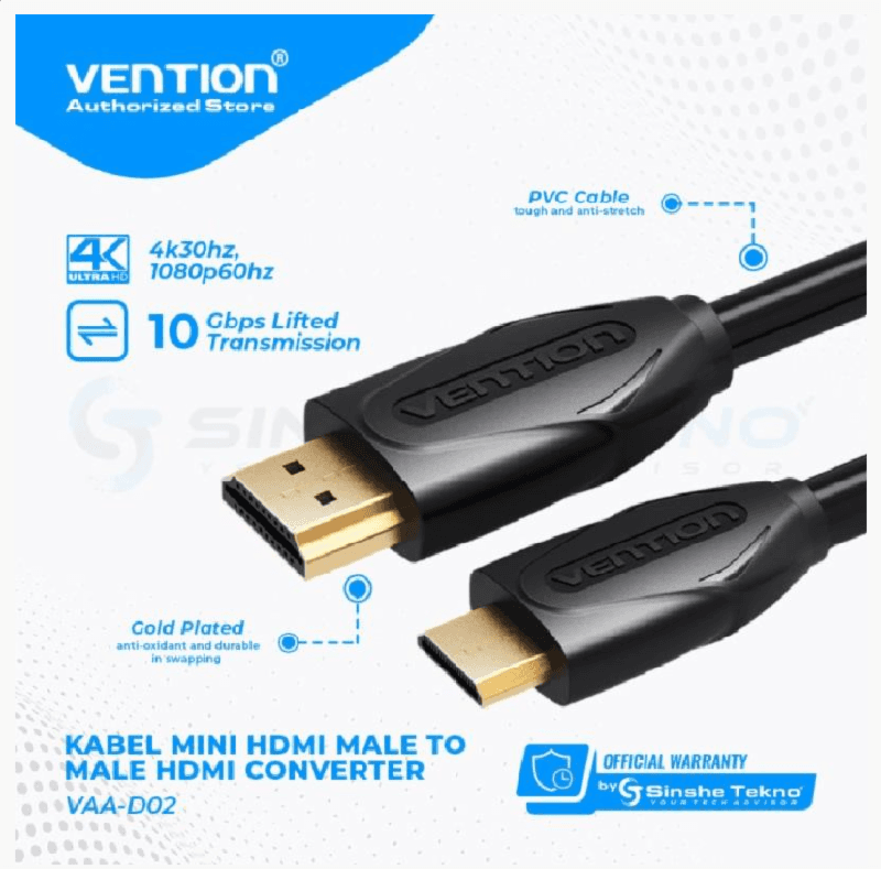 VENTION VAA-D02-B100 1M KABEL Mini HDMI to HDMI Tembaga Murni 1080p@60Hz Cable Black