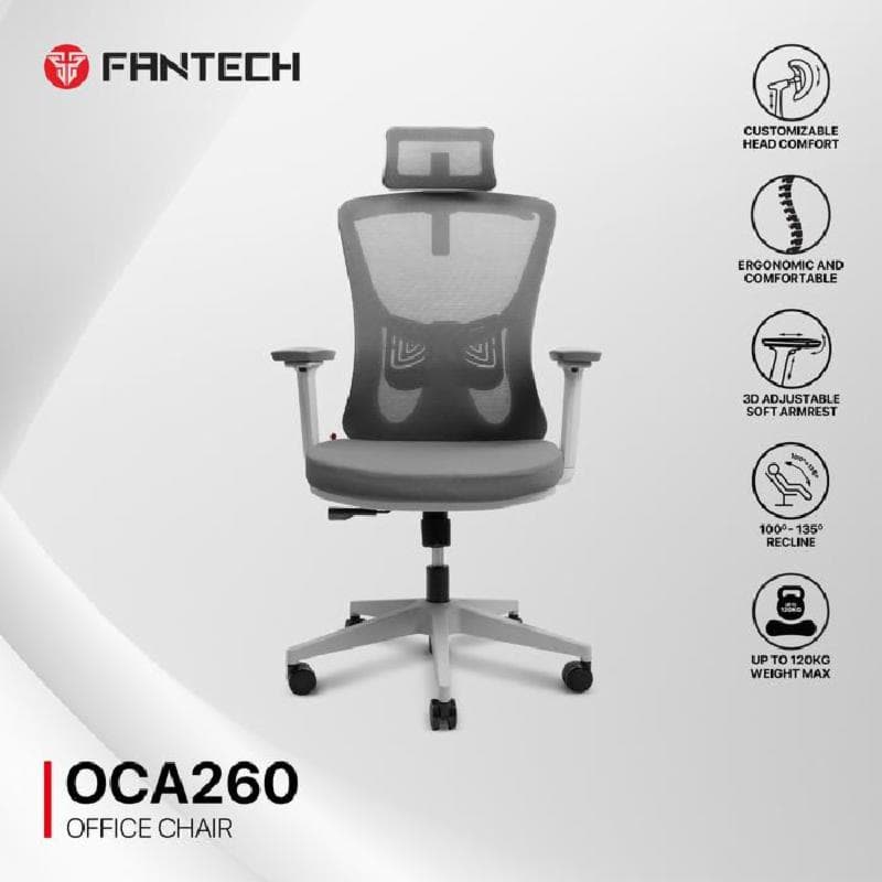 FANTECH OCA260 (GREY) Kursi Kantor Kerja Jaring Premium Office Chair