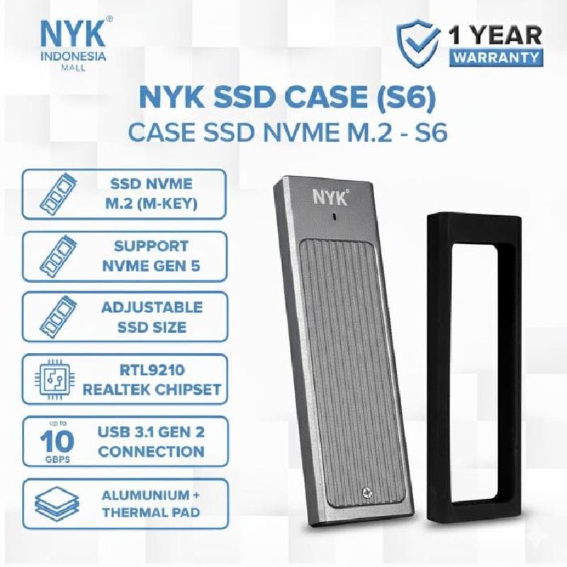 NYK S6 CASE SSD NVME M.2 USB 3.1 Gen 2 10Gbps Aluminium RealtekGen 2 10Gbps Aluminium Realtek