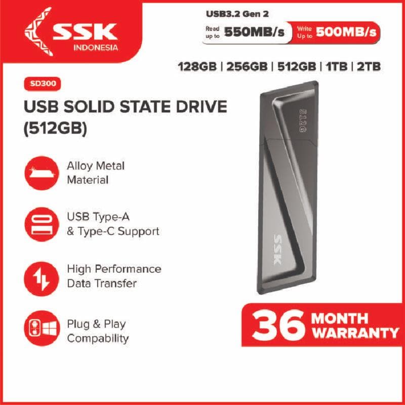 SSK SD300 512GB 550MB/s External Portable SSD