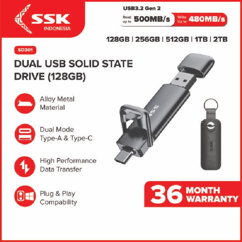 SSK SD301 128GB 550MB/s External Portable SSD