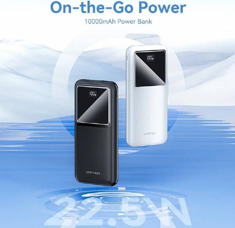 VENTION FHKB0 Power Bank 10000mAh (Micro-USB + USB-C + USB-A + USB-A) 22.5W Black LED Display Type