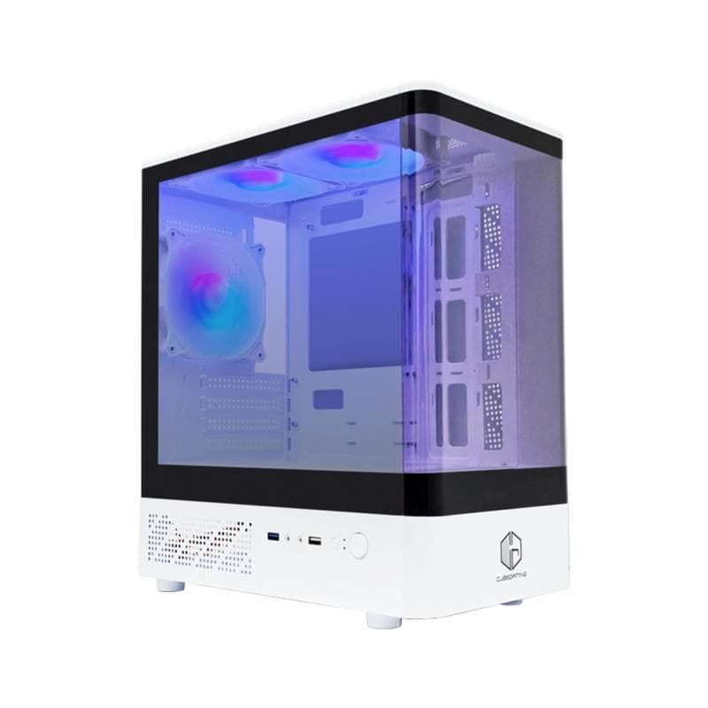 CUBE GAMING CLARIX (WHITE) - mATX Gaming Case - Panoramic View - Front Curve Design & Left Side Tempered Glass - PSU Cover - Free 3 PCS 12CM ARGB FAN