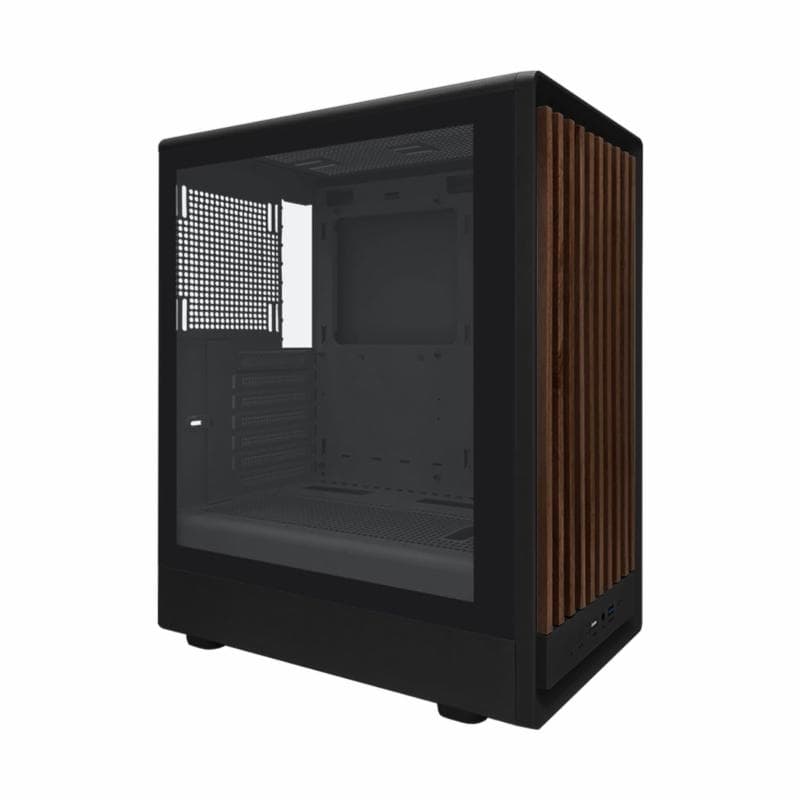 CUBE GAMING CATRIZE (BLACK) - ATX Gaming Case - All White Inside - Front Mesh with WOOD Exotic Design & Left Side Tempered Glass - Dust Filter - PSU Cover