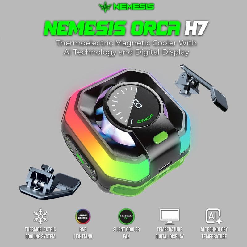 NYK Nemesis ORCA H7 Cooler Phone Magnetic Cooling Phone Cooler Fan With Bracket Clip