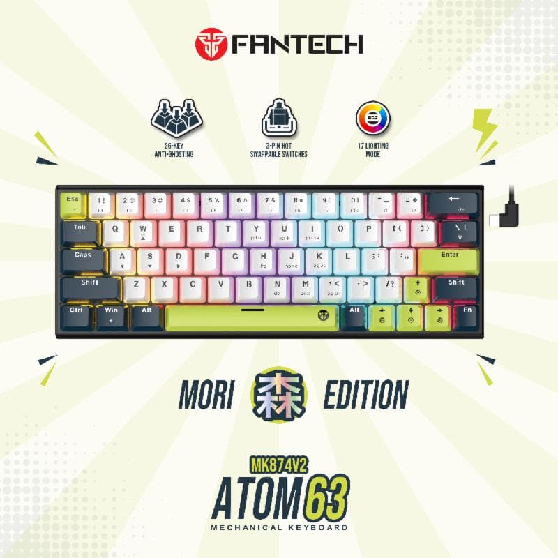 FANTECH ATOM63 MK874V2 MORI EDITION (WHITE BLUE) TARO SWITCH MECHANICAL GAMING KEYBOARD