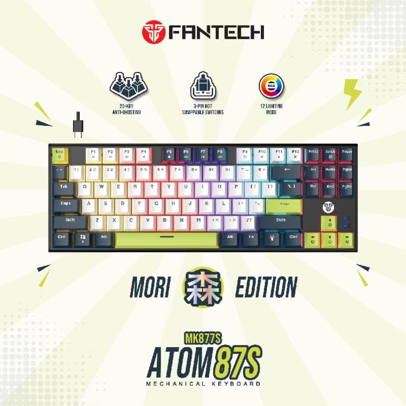 FANTECH ATOM 87S MK877S MORI EDITION (WHITE BLUE) TARO SWITCH GAMING MECHANICAL KEYBOARD