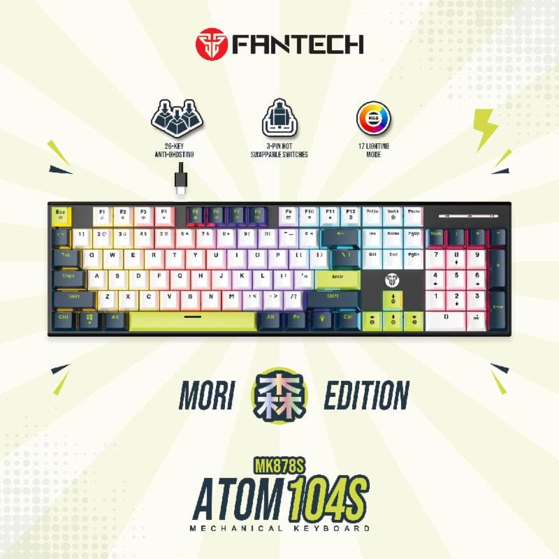 FANTECH ATOM 104S MK878S MORI EDITION (WHITE BLUE) ROSIE SWITCH GAMING MECHANICAL KEYBOARD