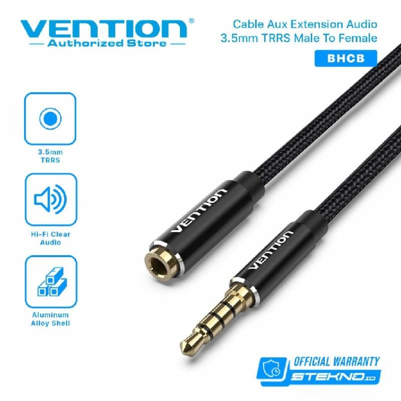 VENTION BHCBK 8M KABEL AUDIO EXTENSION Cotton Braided TRRS 3.5Male-3.5 Female Audio Black Aluminum Alloy Type