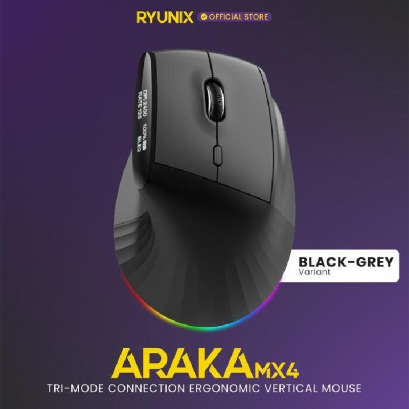RYUNIX ARAKA MX4 (Black) Mouse Vertical Ergonomic