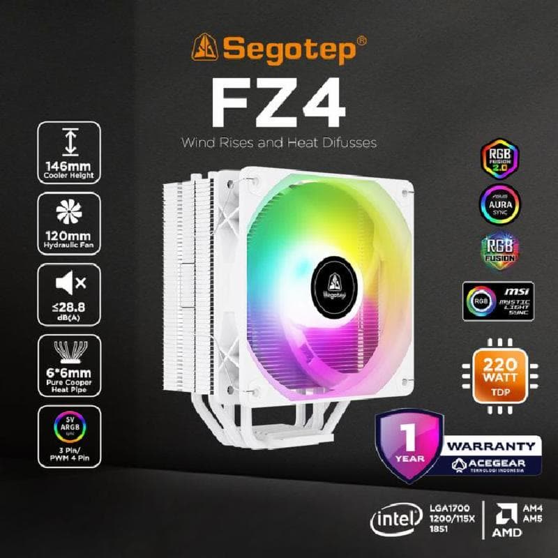SEGOTEP FZ4 (WHITE) Single Tower 4Heatpipe ARGB Air Cooler Intel/AMD