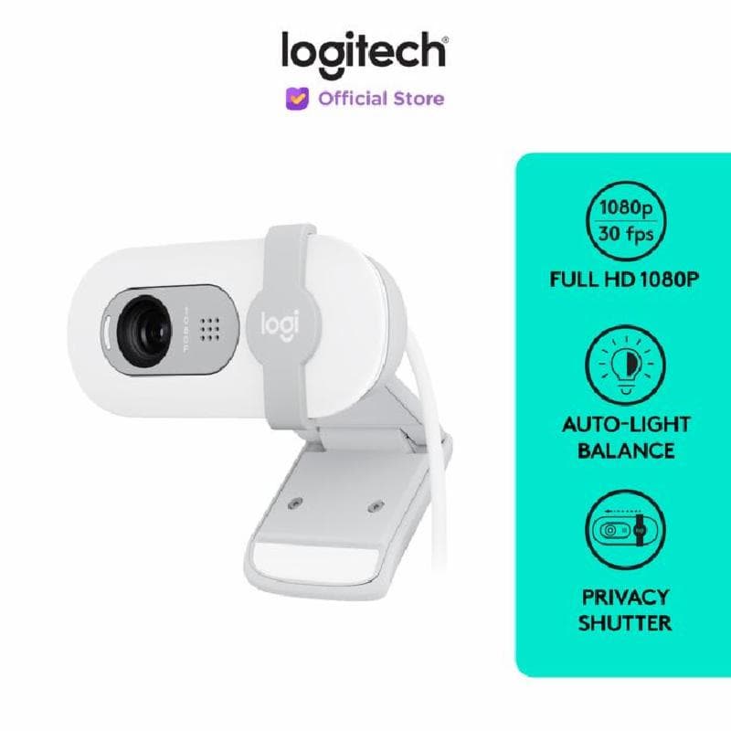 LOGITECH BRIO 100 (White) Webcam Full HD Shutter Privacy & Built-in Microphone