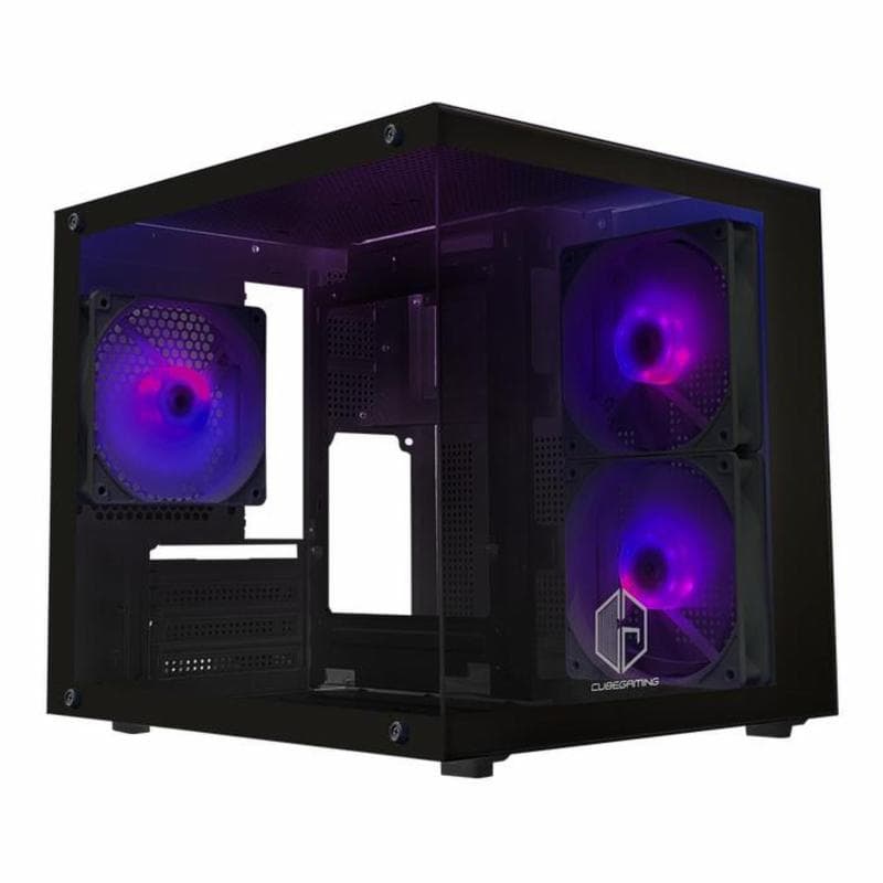 CUBE GAMING ZAREONT (BLACK) - mATX Gaming Case - Front-Top & Left Side Tempered Glass - Aesthetic Mini Dual Chamber Design - Airflow Potential - Dust Filter - FREE 3Pcs 120mm ARGB Fan