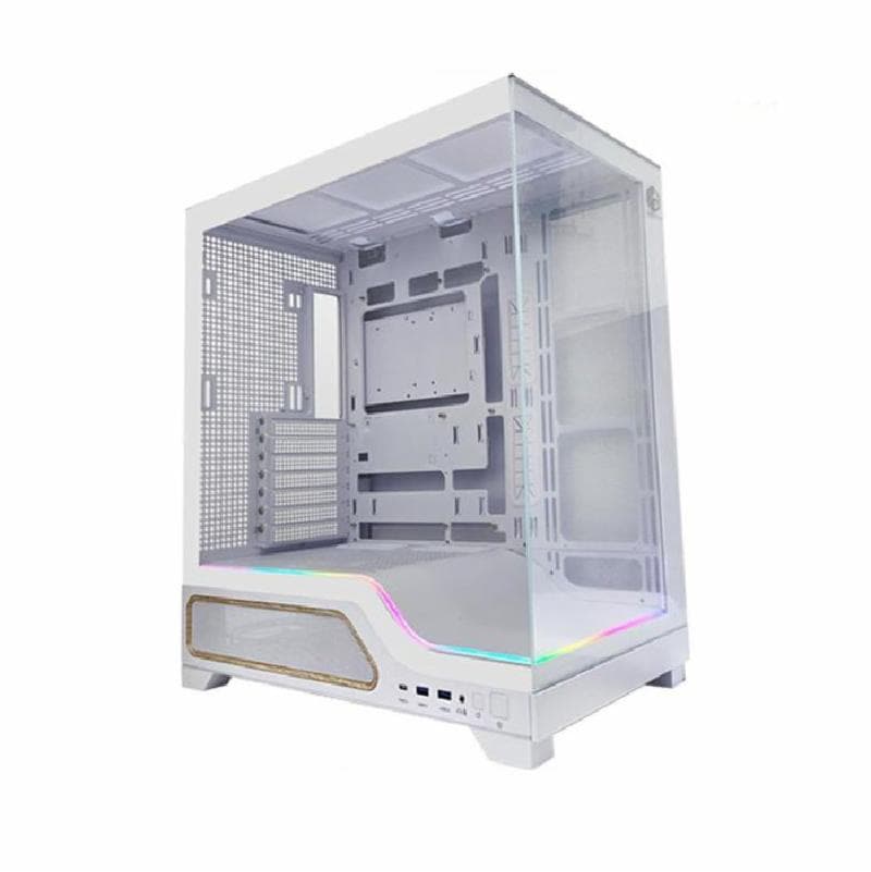 CUBE GAMING PREMIUM PERICH (WHITE) - ATX Gaming Case - Panoramic View - All White Inside - BTF Mainboard Ready - Front & Left Side Tempered Glass with Bottom ARGB LED Strip - USB Type C Ready - PSU Cover - Dust Filte