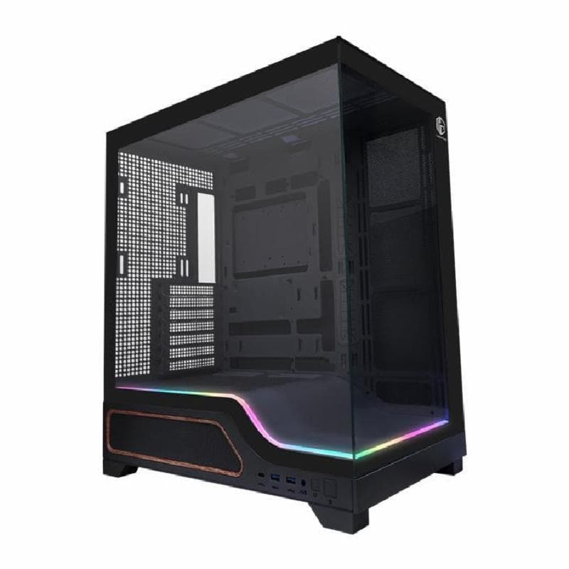 CUBE GAMING PREMIUM PERICH (BLACK) - ATX Gaming Case - Panoramic View - All White Inside - BTF Mainboard Ready - Front & Left Side Tempered Glass with Bottom ARGB LED Strip - USB Type C Ready - PSU Cover - Dust Filte