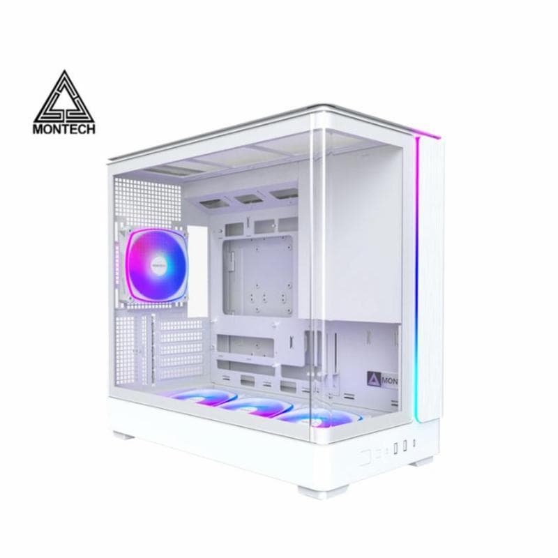 MONTECH KING 15 PRO (WHITE) |Full-Scale Dual Chamber Free 4 Fan ARGB Micro-ATX PC Case