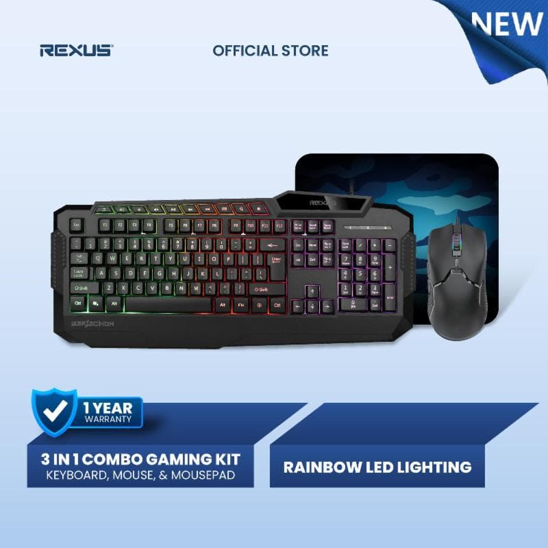 REXUS Warfaction VR1 V2 3in1 Gaming Combo Kit Keyboard Mouse Mousepad Gaming RGB