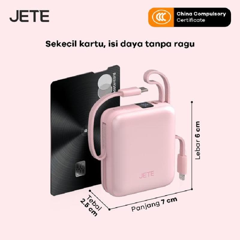 JETE B7 (PINK) 10000mAh 22.5W Fast Charging with LED Display Dual Cable USB C Lightning Powerbank
