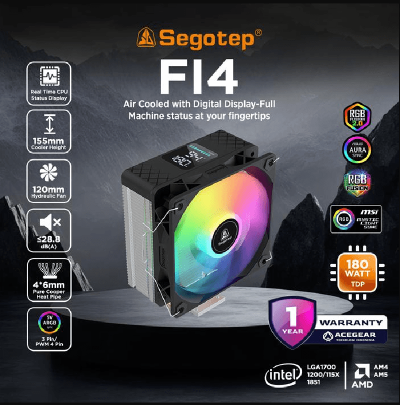 SEGOTEP FI4 Digital Black (Intel/AMD Single Tower 4Heatpipe ARGB Air Cooler)