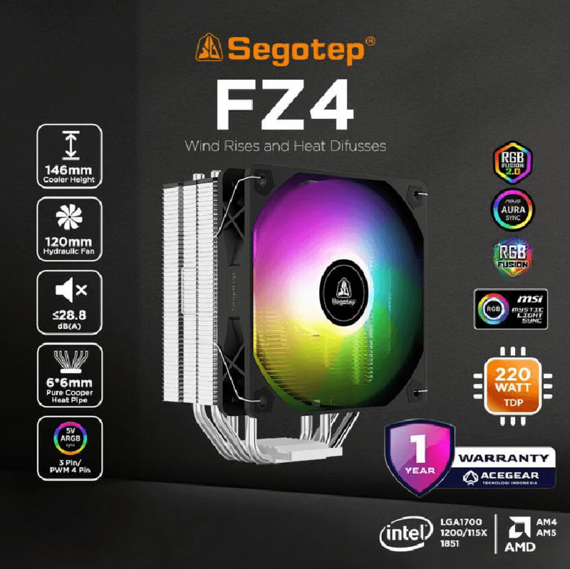 SEGOTEP FZ4 (BLACK) Single Tower 4Heatpipe ARGB Air Cooler Intel/AMD