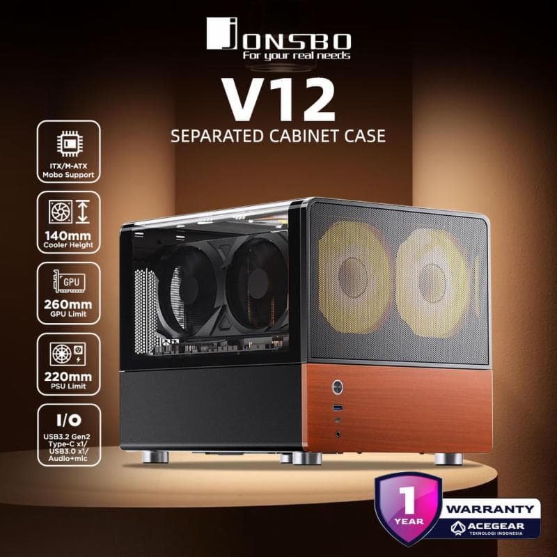 JONSBO V12 WOOD Black (Premium M-ATX PC Case, Free 2x ARGB Fans)