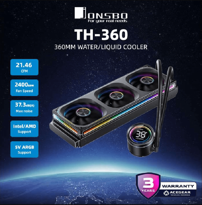 JONSBO TH-360 Black (Intel/AMD 360mm Matrix Display Seamless ARGB AIO Cooler)