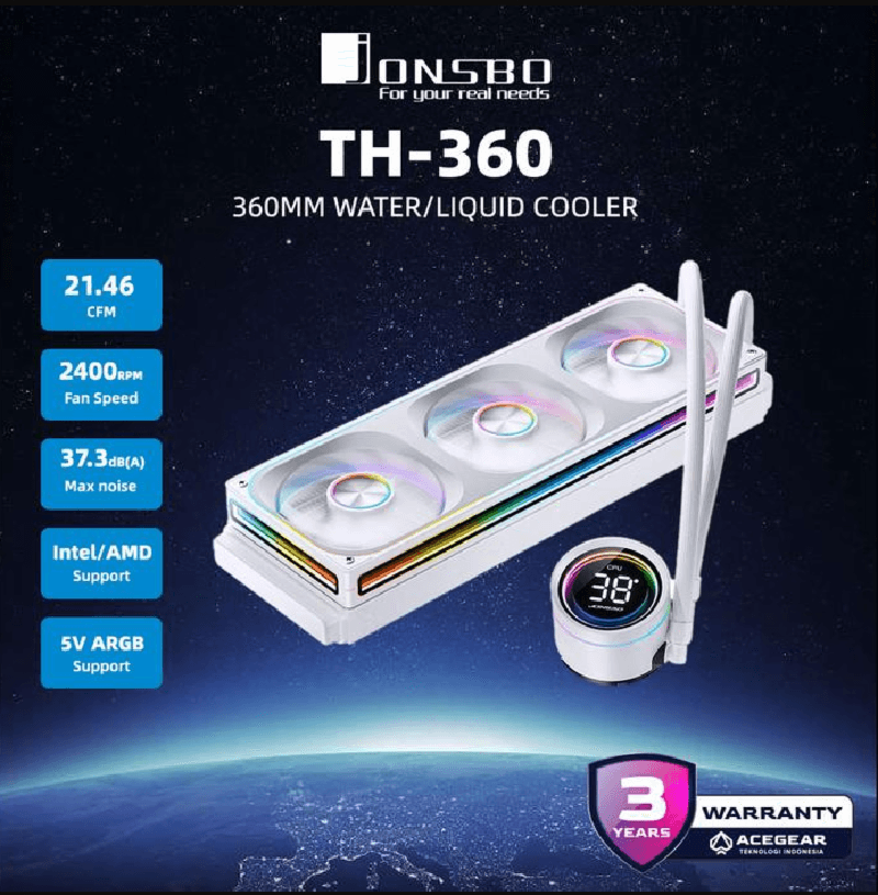 JONSBO TH-360 White (Intel/AMD 360mm Matrix Display Seamless ARGB AIO Cooler)