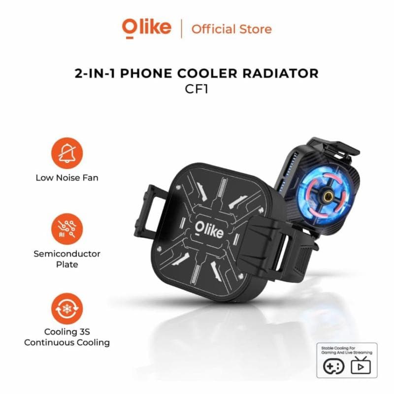 OLIKE CF1 Black Phone Cooler Radiator 2 in 1 Low Noise Fan for Mobile