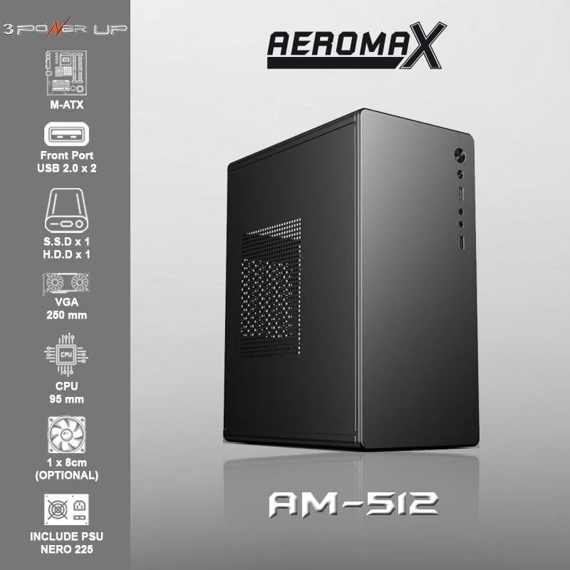 POWER UP AEROMAX AM-512 m-ATX Case include PSU 500W