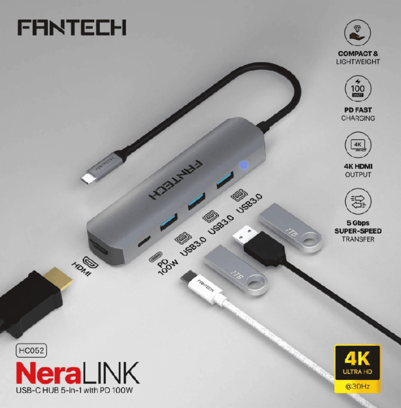 FANTECH NERALINK HC052 USB HUB 5 PORT (INCL PD + HDMI)