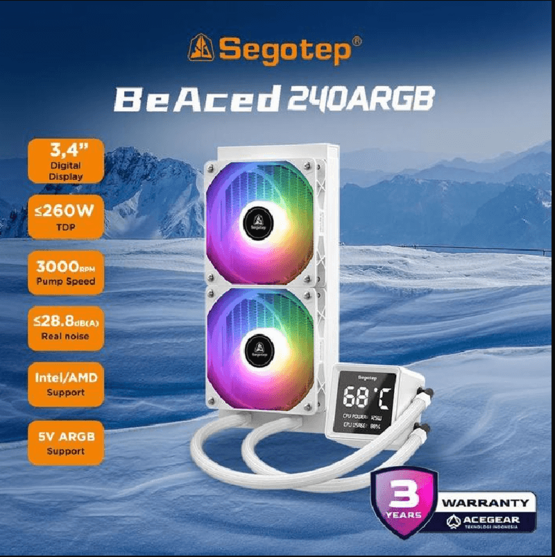 SEGOTEP BEACED 240 ARGB (WHITE) (Intel/AMD 240mm Matrix Display ARGB AIO Cooler)
