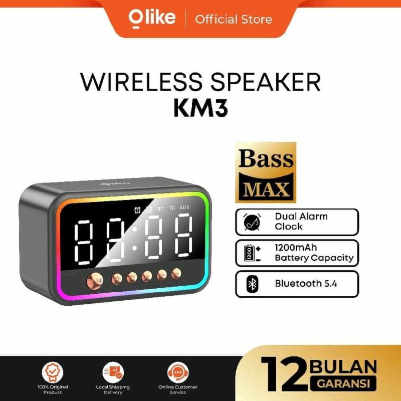 OLIKE KM3 Speaker Wireless Bluetooth 5.4 Jam Alarm Clock Display LED RGB Light