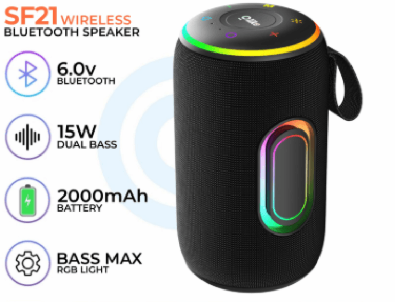 OLIKE SF21 Black Speaker Bluetooth Bass 15W | LED Light | Support TWS | Mode IPX5 Waterproof