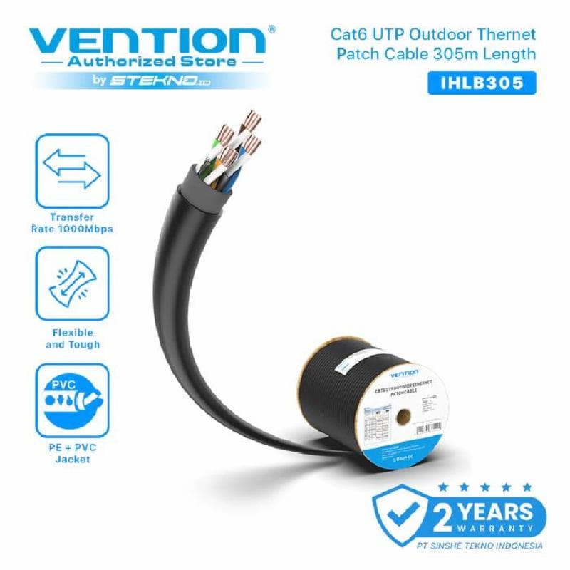 VENTION IHLB200 200M Vention Cat6 UTP Outdoor Ethernet Patch Cable IHLB - Black - IHLB-200 Meter
