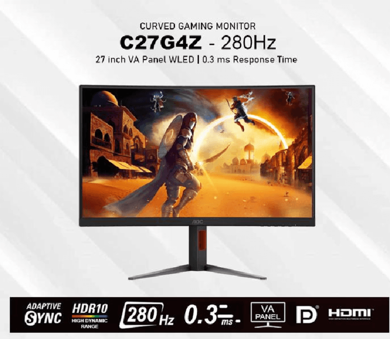 AOC C27G4Z/70 27" FHD VA CURVED 1500R 0.3ms 280Hz UP 300Hz OC Adaptive Sync Gaming monitor